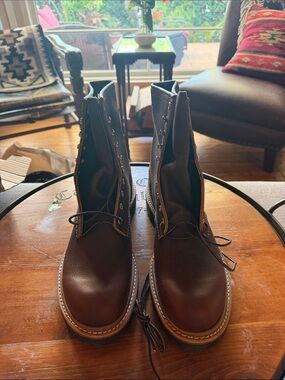 Men's Brown Leather Lace-Up Work Boots - Premium Comfort